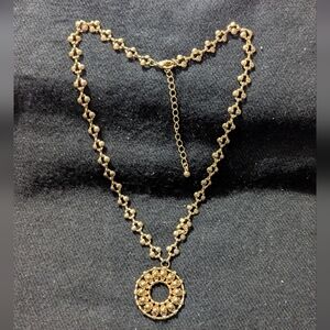 Gold Tone Round Circle Pendant Statement Necklace